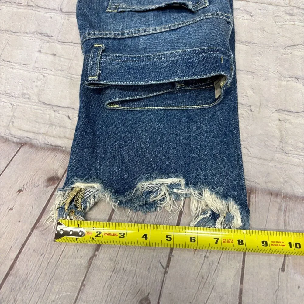 Free People We The Free Women Wide Leg Jeans Size 26 Distressed Denim D120 -12